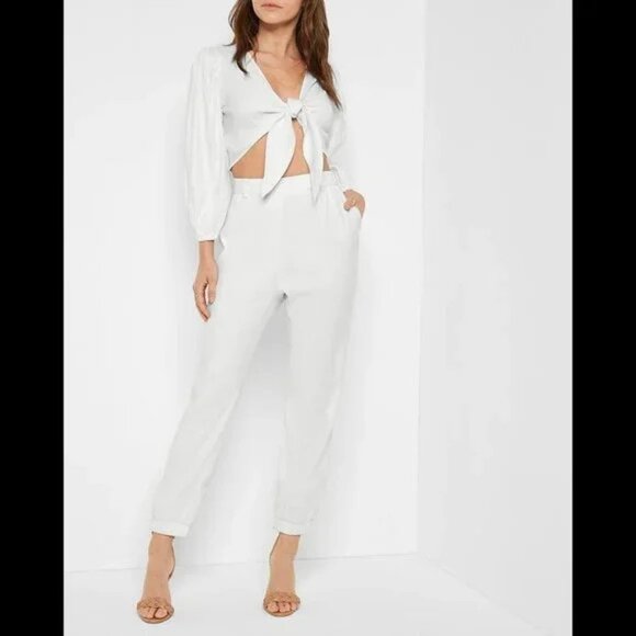 Express High Waisted Linen-Blend Pull-On Ankle Pants M - Picture 1 of 4